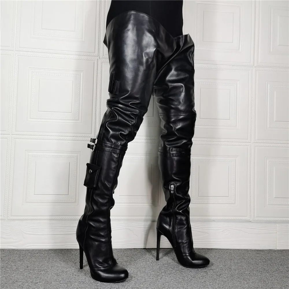 Sexy Long Solid Black Crotch Tall Boots Thin High Heel Bottines Over The Knee Women Boots Thigh High Shoes Chaussure Femme