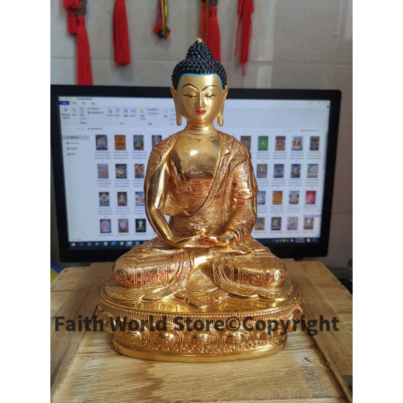 

21CM Tibetan Buddhism GOOD gold gilding Amitabha Amitayus Buddha brass statue HOME family effective protection Sakyamuni Buddha