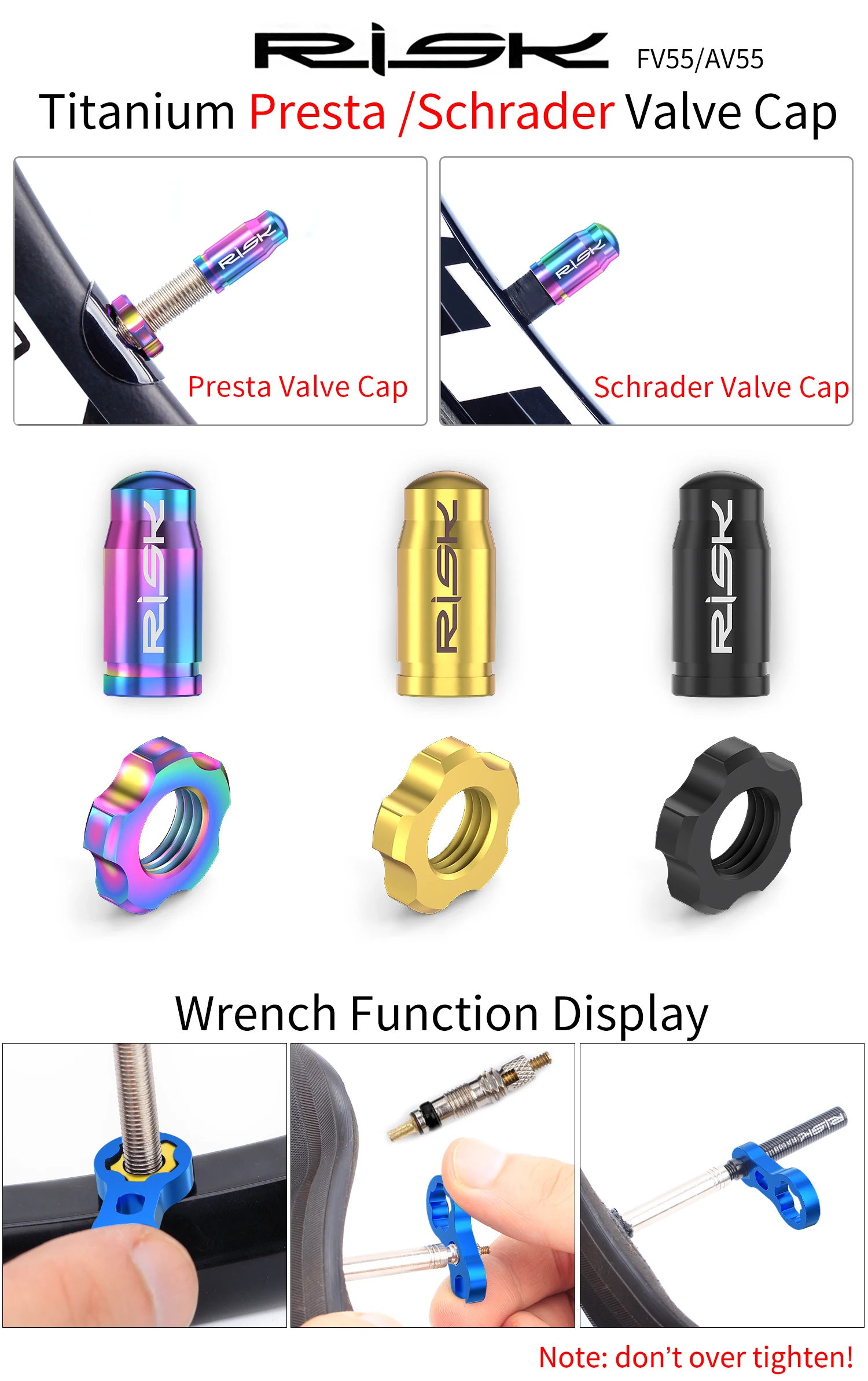 RISK Titanium Alloy Bicycle Presta Schrader Valve Cover Mountain MTB Road Bike Valve Cap French