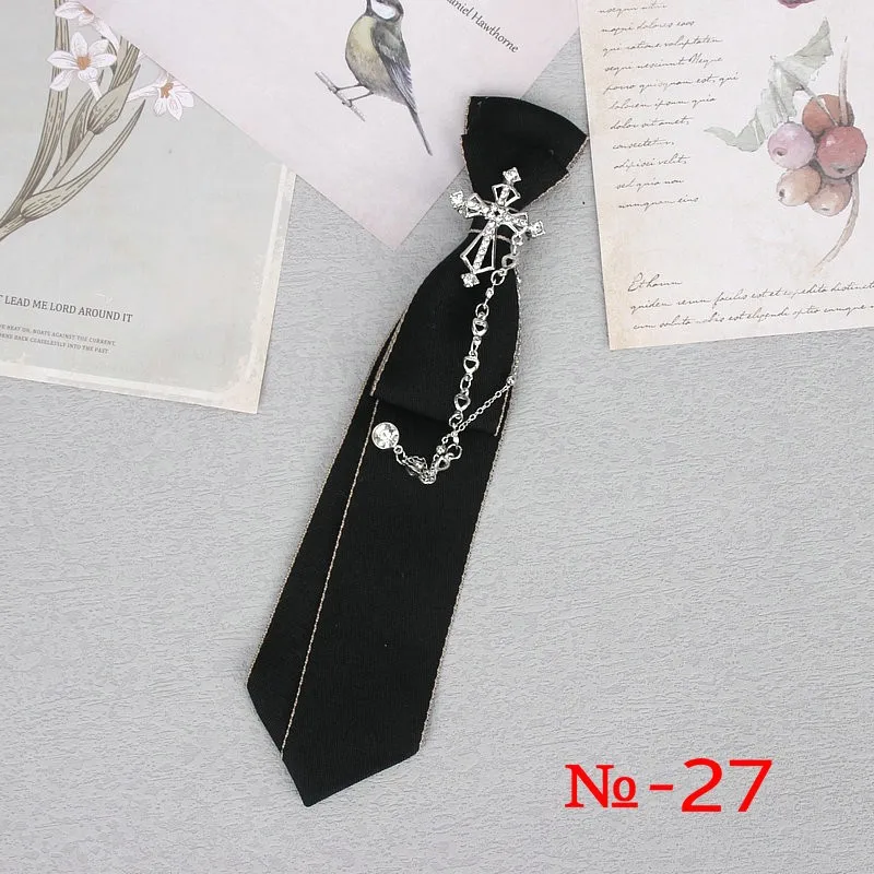 Handgemachte schwarze Band Krawatte Kristall Strass Schmuck Männer Shirts heiße neue Mädchen Jungen Kragen Krawatten Schuluniform Frauen Krawatte – Detail 28