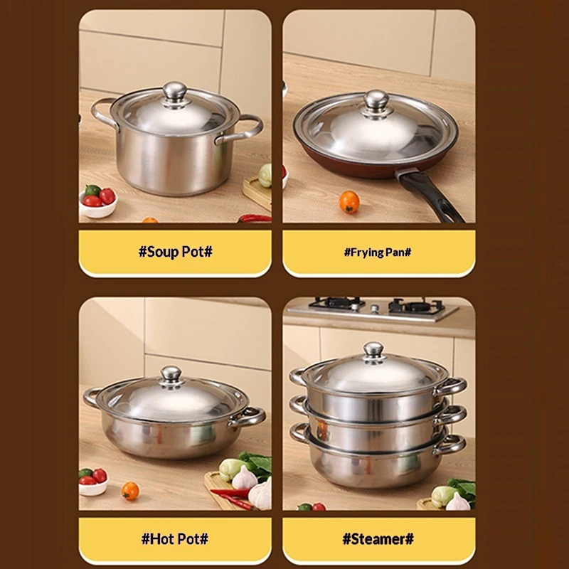 New 10-32Cm Stainless Steel Round Pot Lid Universal Replacement Frying Pan Cover Smooth Edge Dishwasher Safe For Skillet Wok Pot