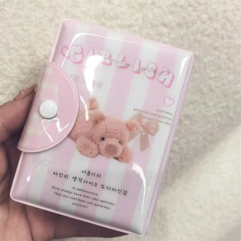 Cute Pink Bear 3 Inch Photo Card Binder Kpop Album Postcard Photo Album Idol Collection Card Photo Card Binder Loose-leaf Binder