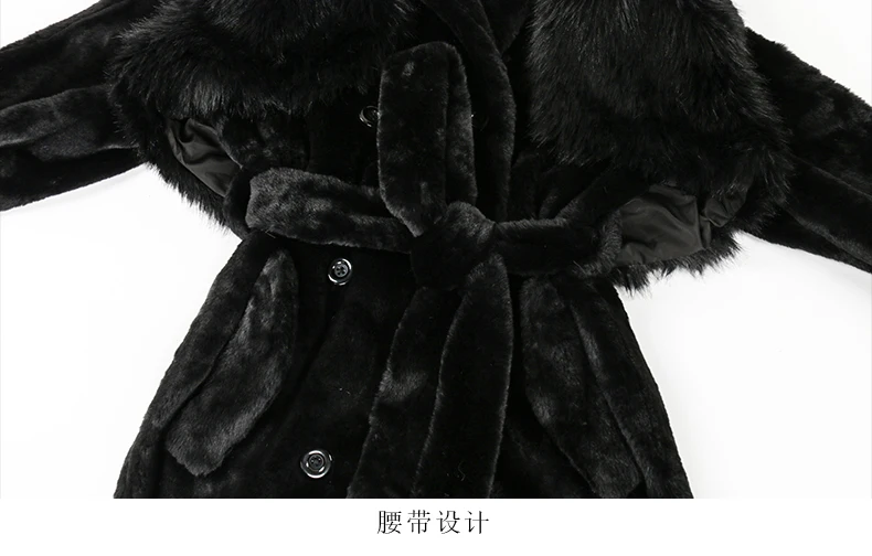 Nerazzurri Winter Long Black Thick Warm Fluffy Faux Fur Coat Women with Detachable Fake Fur Vest Double Breasted Overcoat 2024