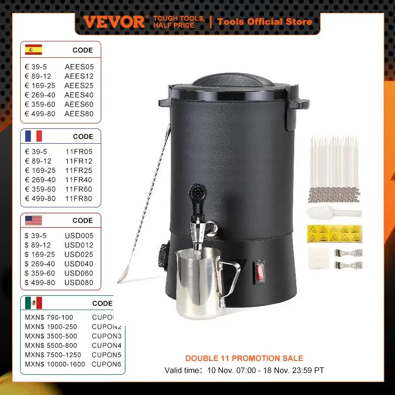 

VEVOR 6.5L 10L Wax Melter for Candle Making Large Electric Wax Melting Pot Easy Pour Spout 9-Level Temperature Control