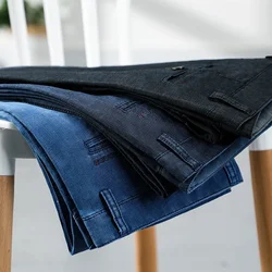 Classic Spring Summer Thin Lyocell Jeans Men High Quality Straight-leg Stretch-denim Pants Male Branded Trousers Blue Black