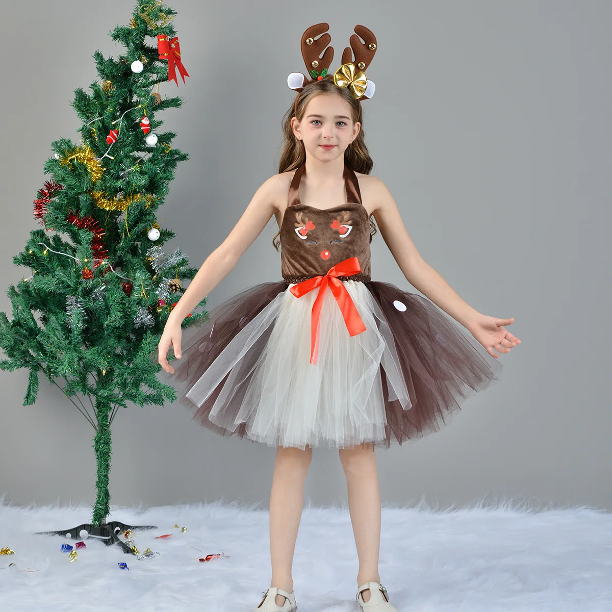 Christmas Reindeer Costumes for Girls Animal Deer Tutu Dress Kids New Year Elk Outfits Children Rudolph Clothes for Xmas Party