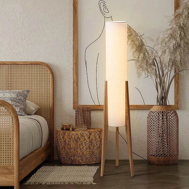 Solid Wood Floor light Nordic Art Fabric Floor Lamp for Bedroom Living Room restaurant hotel Retro Stereoscopic Lamp