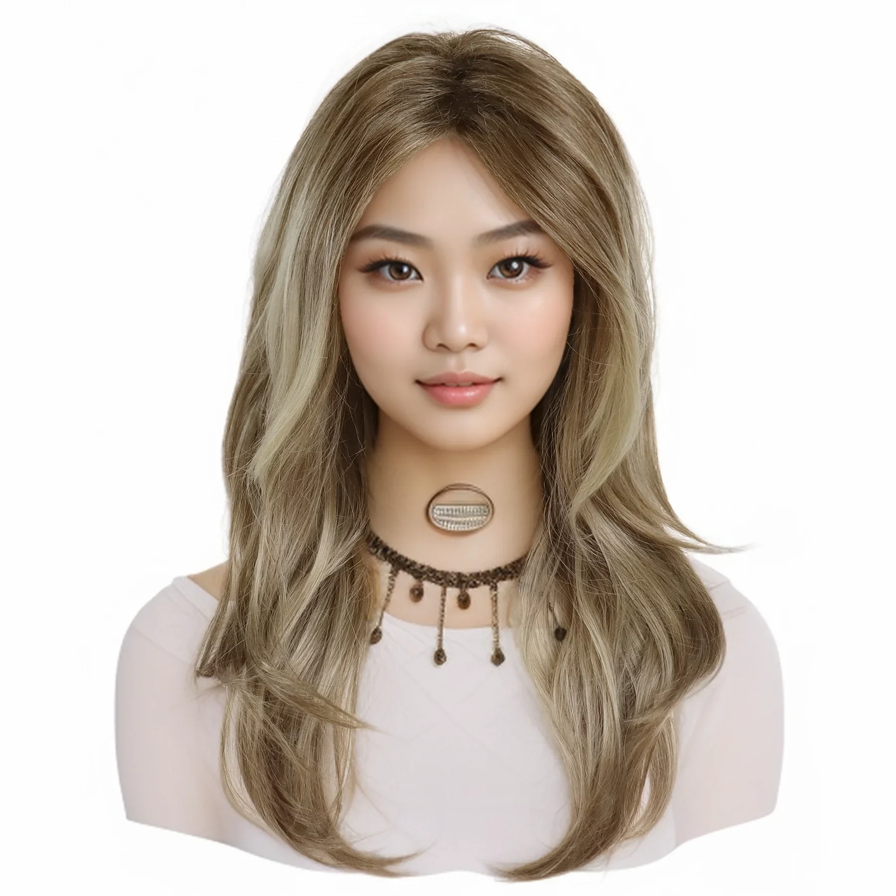 

Смешанный светлый парик Синтетические волосы 19-дюймовые длинные волнистые парики для женщин и девочек Естественно выглядящие термостойкие ежедневные вечерние косплей