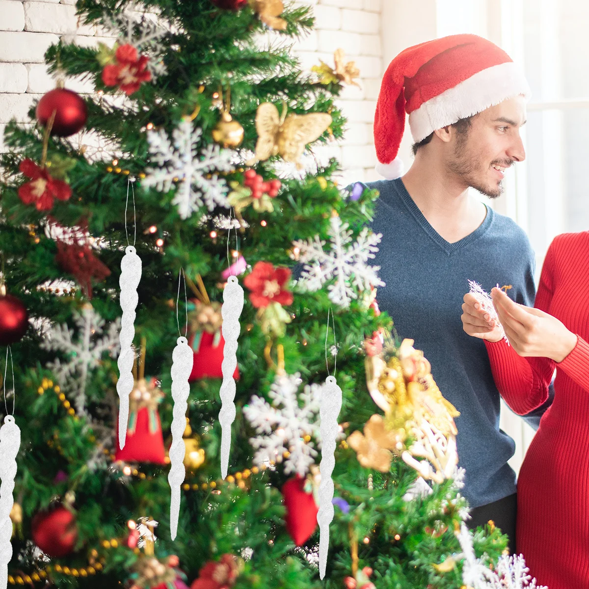 

12Pcs Christmas Hanging Decor Simulation Transparent Plastic Ornaments DIY Christmas Tree Decorations Window Door