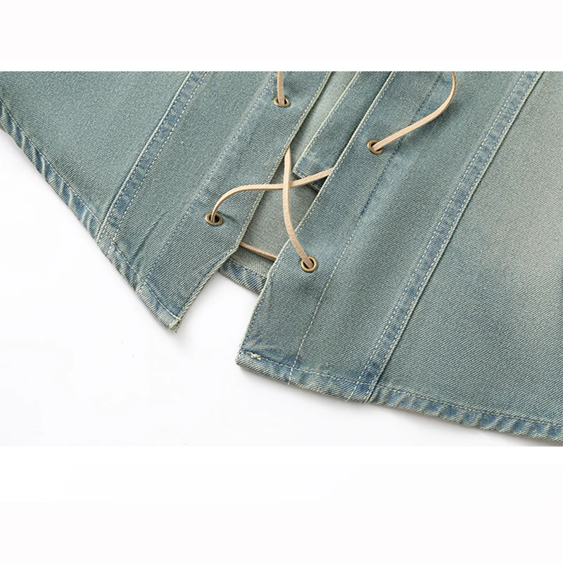 Koreanische Vintage Hellblau Dünne Kurze Denim Jacke Spitze-Up Frauen Frühling Sommer Neue Turndown Kragen Kurzarm Jeans Jacke mantel