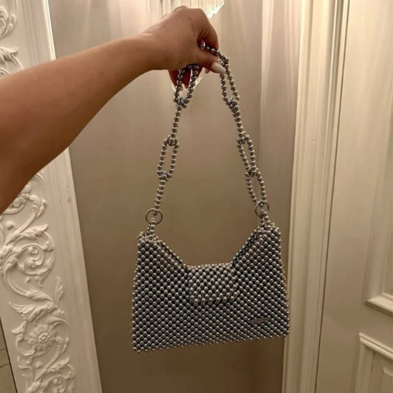 

New Women's Shoulder Bag Acrylic Bead Handmade Flip Small Square Bags for Women Exquisite Wallet Ladies Handbag Customizable