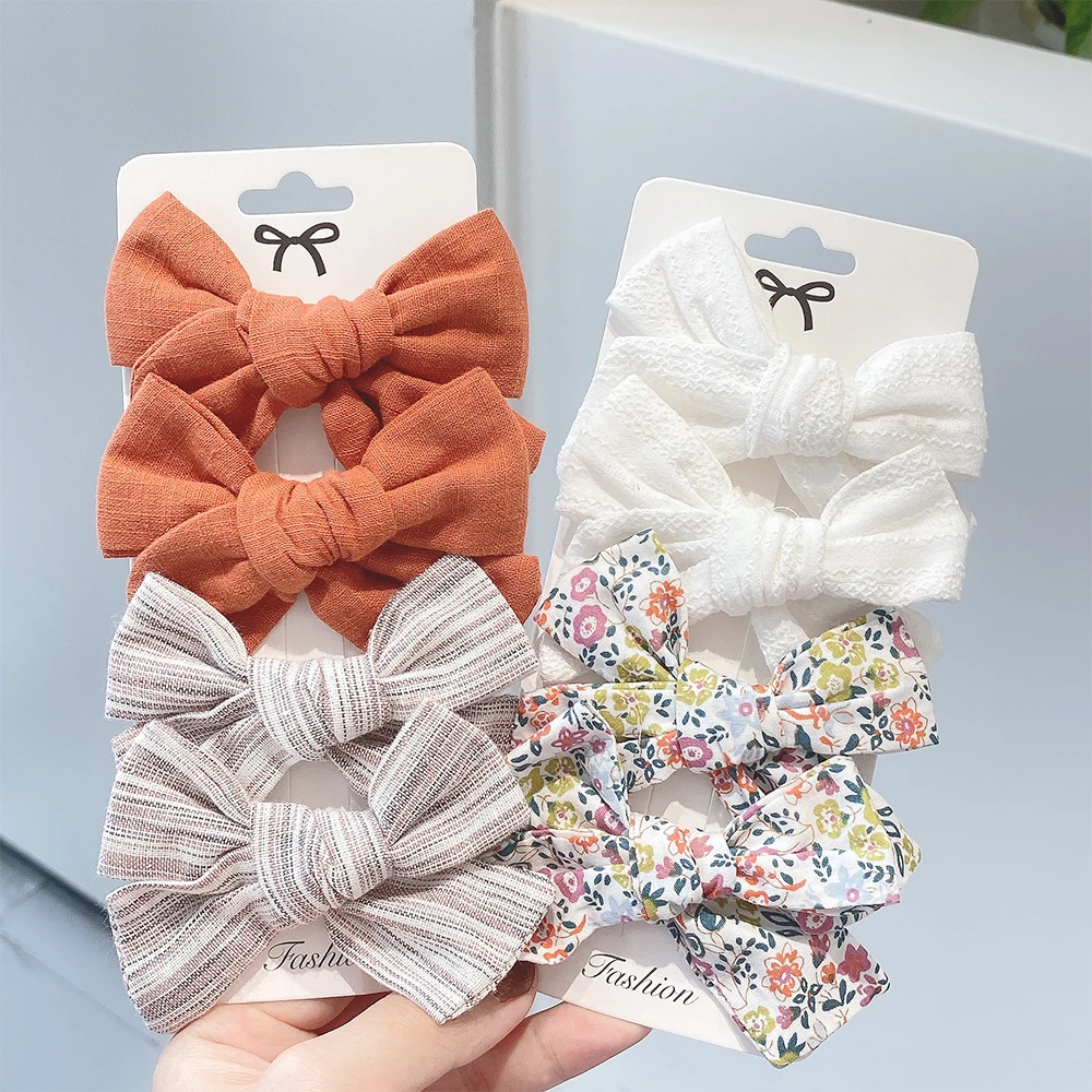 4Pcs/Set Fashion Sweet Hair Clips PU Hair Bows For Cute Girls Boutique Ribbon Hairpins Barrettes Headwear Kids Hair Accessories