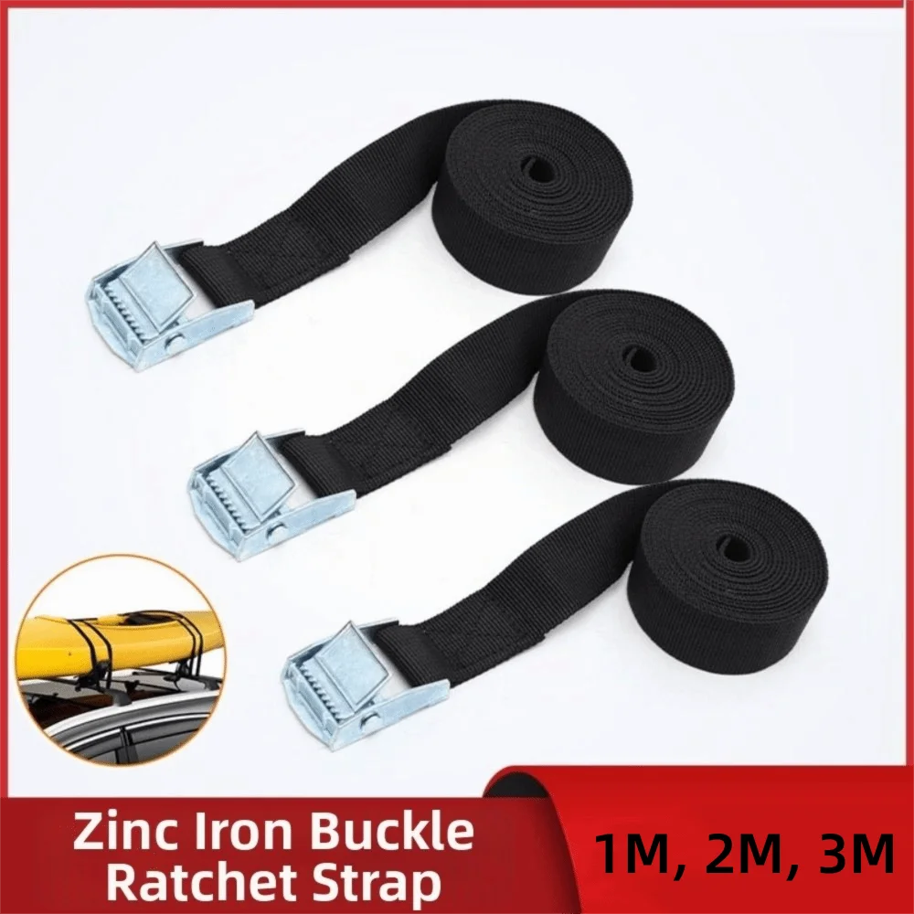 Black Tie Down Straps Metal Buckle Adjustable Luggage Straps Strong Ratchet Belt 1/2/3 Meters*25mm Tow Ropes