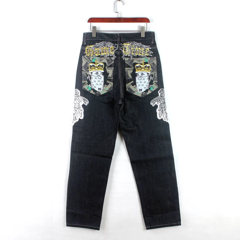 الشارع الشهير الهيب هوب المطرزة الجينز الرجال فضفاض الشارع الرقص سكيت السراويل حجم كبير الدهون طويل القامة رجل العصرية سراويل جينز #6