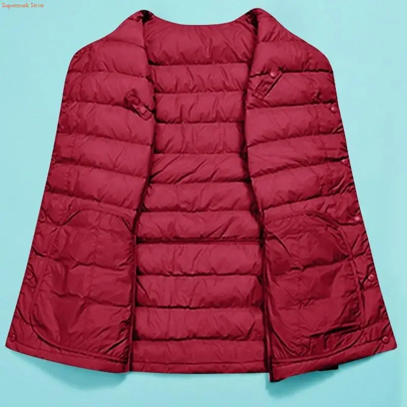 Q5WE Gilet da donna in piumino leggero senza colletto da esterno piumino corto senza maniche giacca trapuntata calda con bottoni