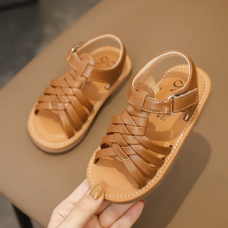 Children Cross Weave Leather Sandals Toddler Boys Little Girls Beach Shoes Kids Baby Sport Sandalias Infant 3-6Y Flats Summer