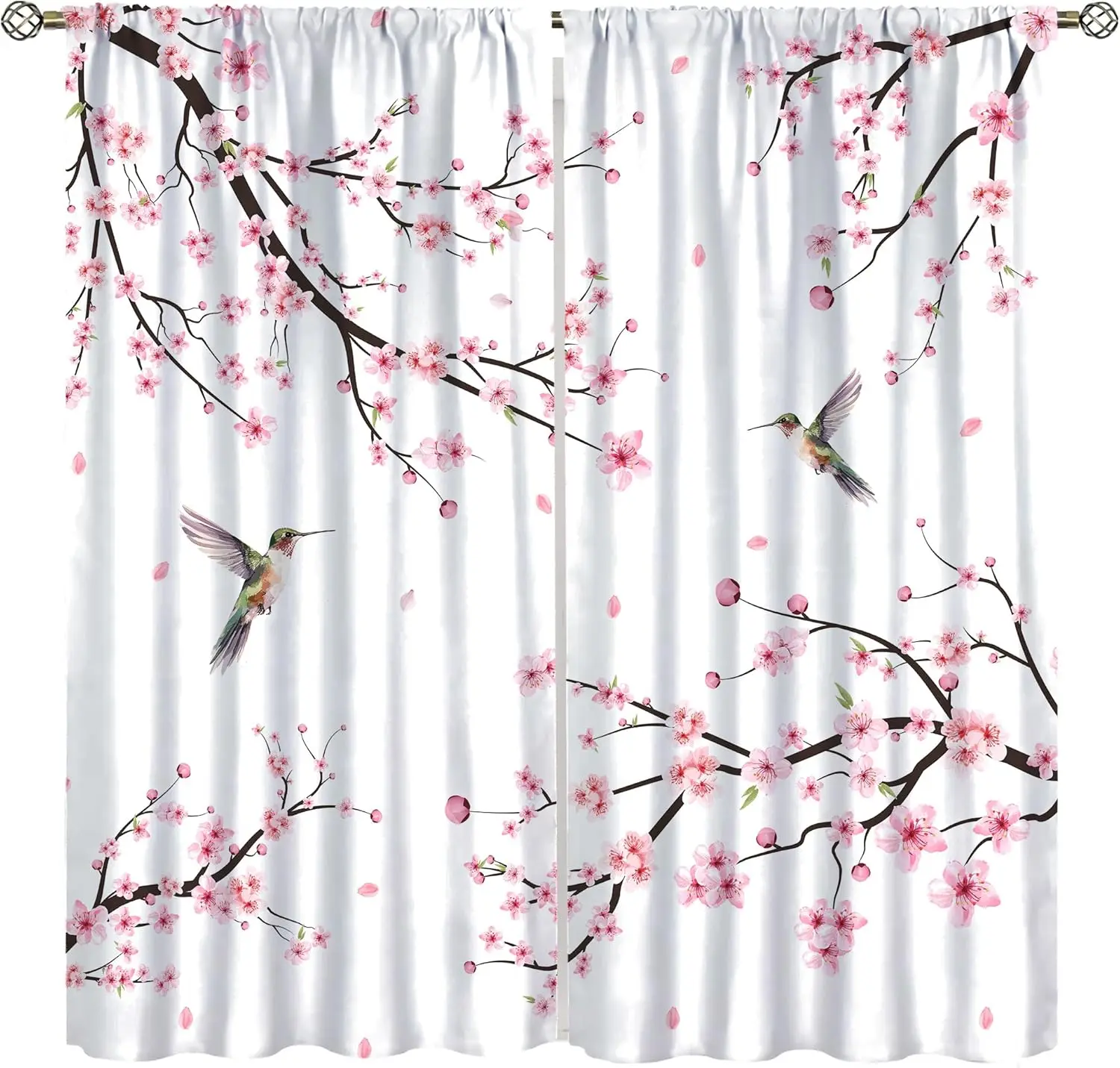 Elegant Sakura Cherry Blossom Floral Curtains Pair Window Drapes for Spring Home Decor Polyester Curtain Panels
