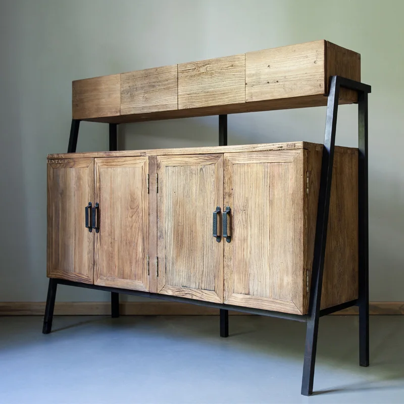 X-S Old elm sideboard in the quaint era, solid wood,  iron, simple multi-functional door panel HG
