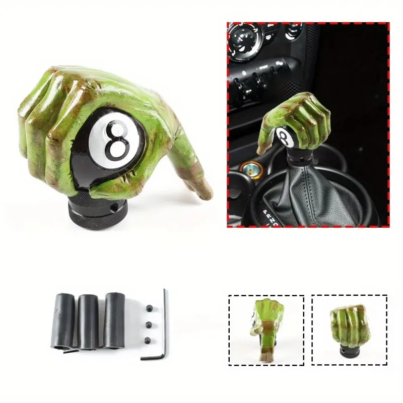 Car Shift Knob Textured Grip Ghost Hand Shifter Green Cyberpunk Style Gear Shifter Head Skull Hand Transmission Lever