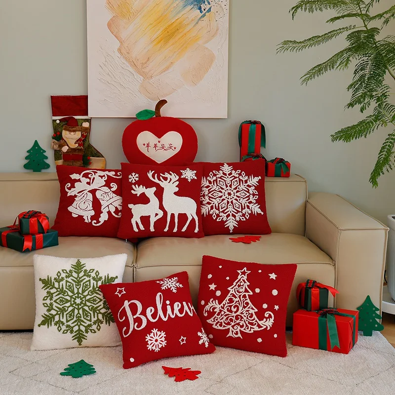 

Уютный рождественский чехол для подушки, забавный праздничный домашний декор, подарок для семьи, друзей, мягкая подушка с вышивкой, которую можно стирать в машине