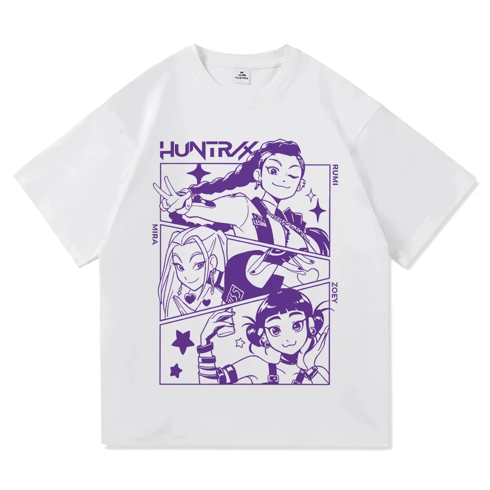 شيطان الصيادين 2025 فيلم الرسوم المتحركة تي شيرت Huntrix Girl Group Men_women الملابس خمر Harajuku بلايز عالية الجودة القطن بلايز