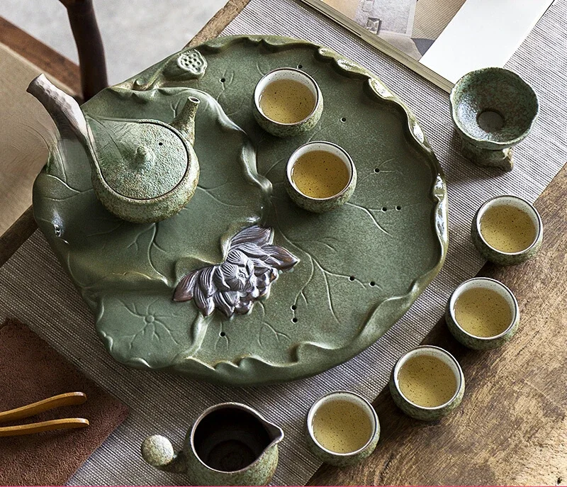 Japanese kung fu tea set tea tray household simple ceramic teacup teapot combination set modern office living room