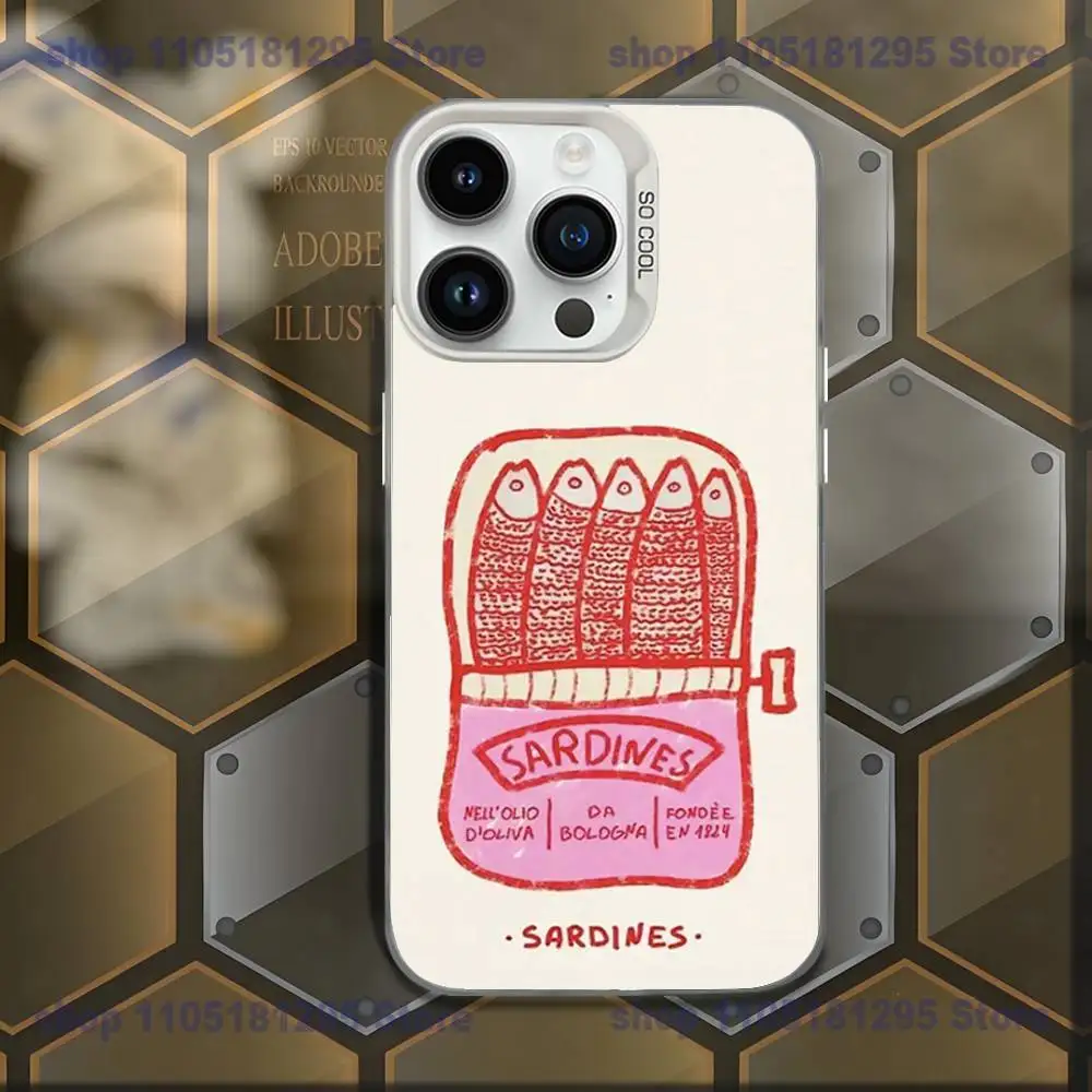 حافظة هاتف Sardines المعلبة لهاتف iPhone XR,17,16,15,14,13,12,11,Mini,Pro,E,MAX غطاء مقاوم للصدمات من الحلوى البيضاء غير اللامعة