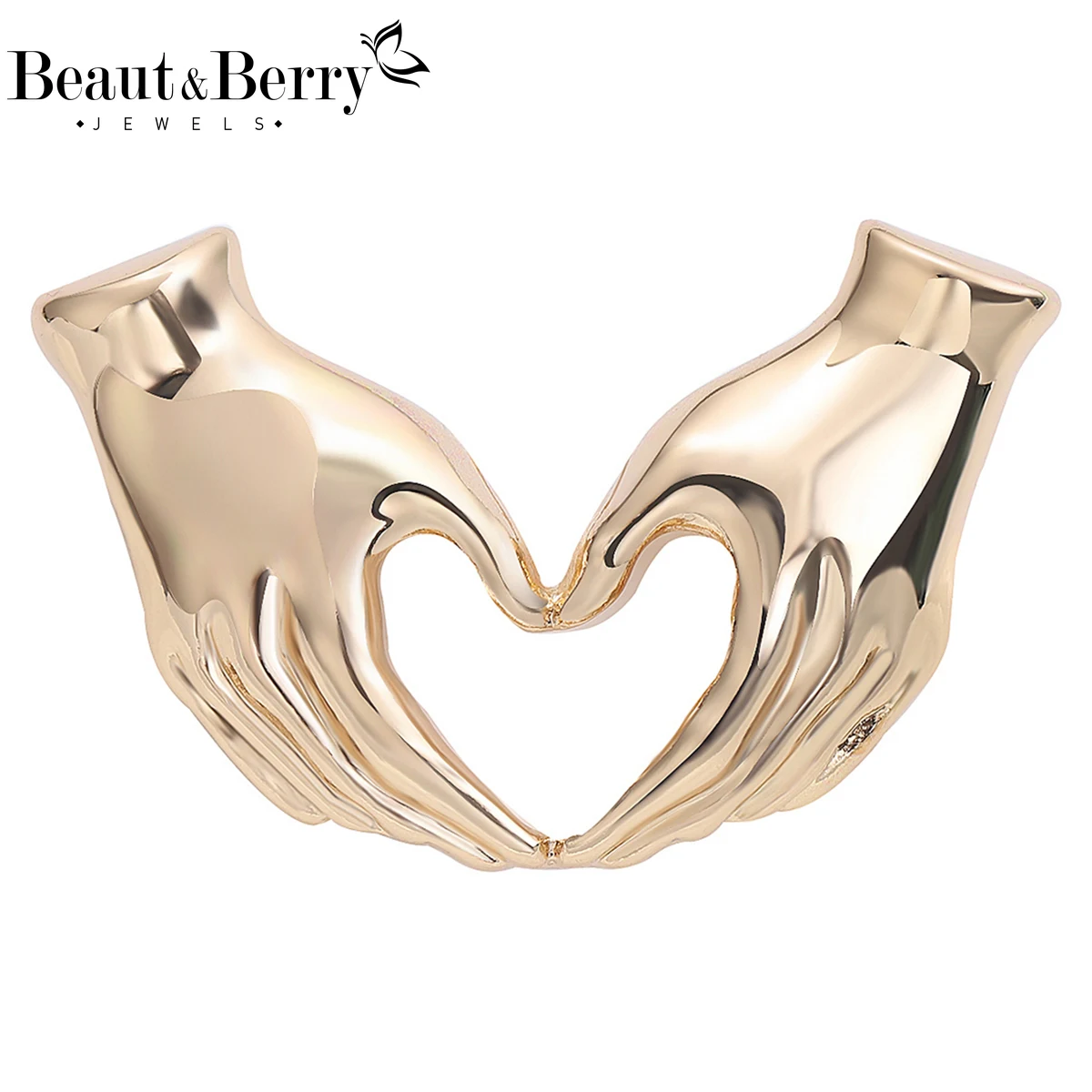 Beaut&Berry Luxuriöse glänzende Doppelhand-Herz-Broschen für Damen, Unisex, Liebesnadeln, lässige Party-Accessoires, Geschenke, Dekoration