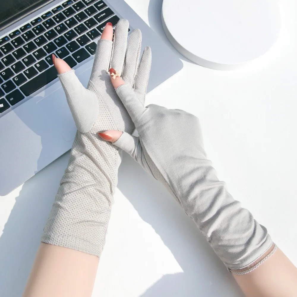 자외선 차단 여성용 선스크린 장갑, 통기성 좋은 자외선 차단 라이딩 장갑, 미끄럼 방지 얇은 여름 운전 장갑 여성용
