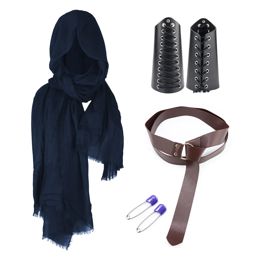 Halloween Medieval Knight Cosplay Set | Viking Leather Wrist Guards, Shoulder Armor, Belt & Sheath Prop (4PCS)