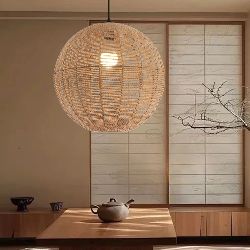 

Nordic Designer Pendant Light, Japanese Wabi Sabi Style Hemp Rope Lamp, Dining Room, Study, Bedroom, Living Room, Corridor, Roun