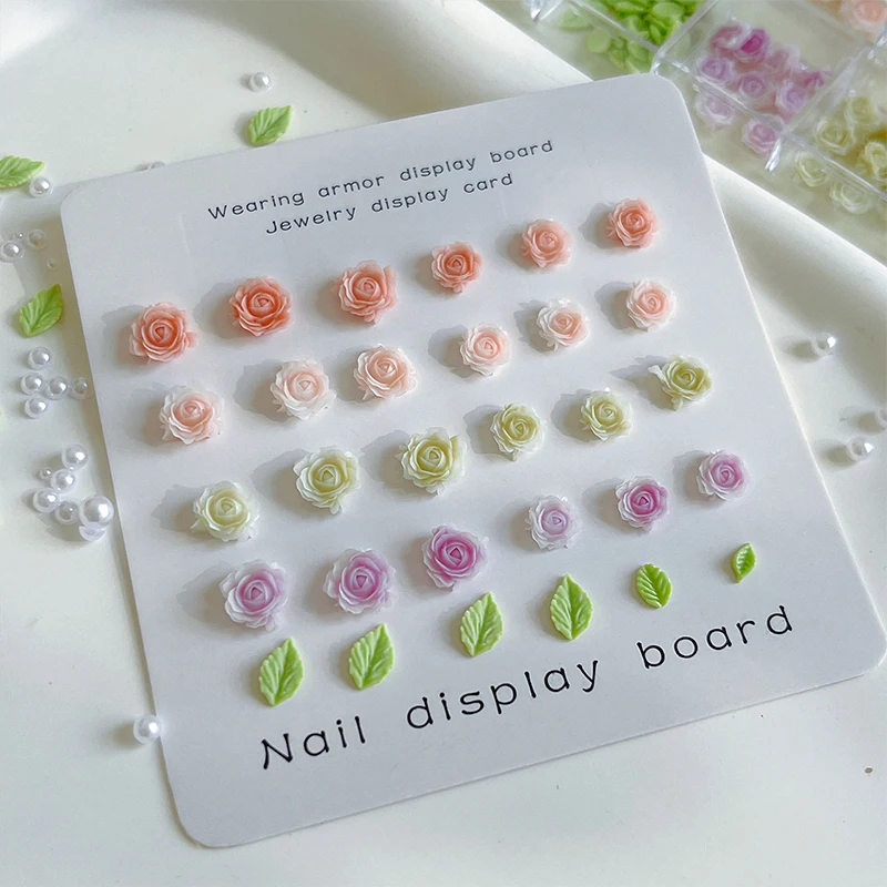 1 صندوق 12 شبكة لتقوم بها بنفسك مسمار ديكور فني ثلاثية الأبعاد الورود حديقة مسمار الحفر مختلط الزهور ورقة اللؤلؤ مانيكير الماس مانيكير تصميم اكسسوارات