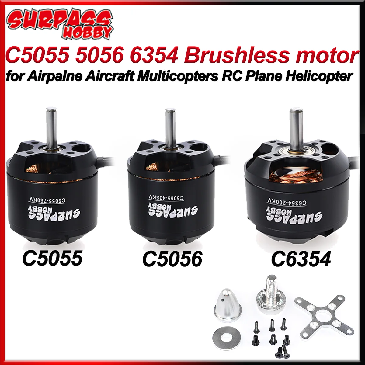 Surpasshobby C5055 5065 6354 Brushless Motor 335KV 435KV 570KV 760KV for Airpalne Aircraft Multicopters RC Helicopter DIY Part