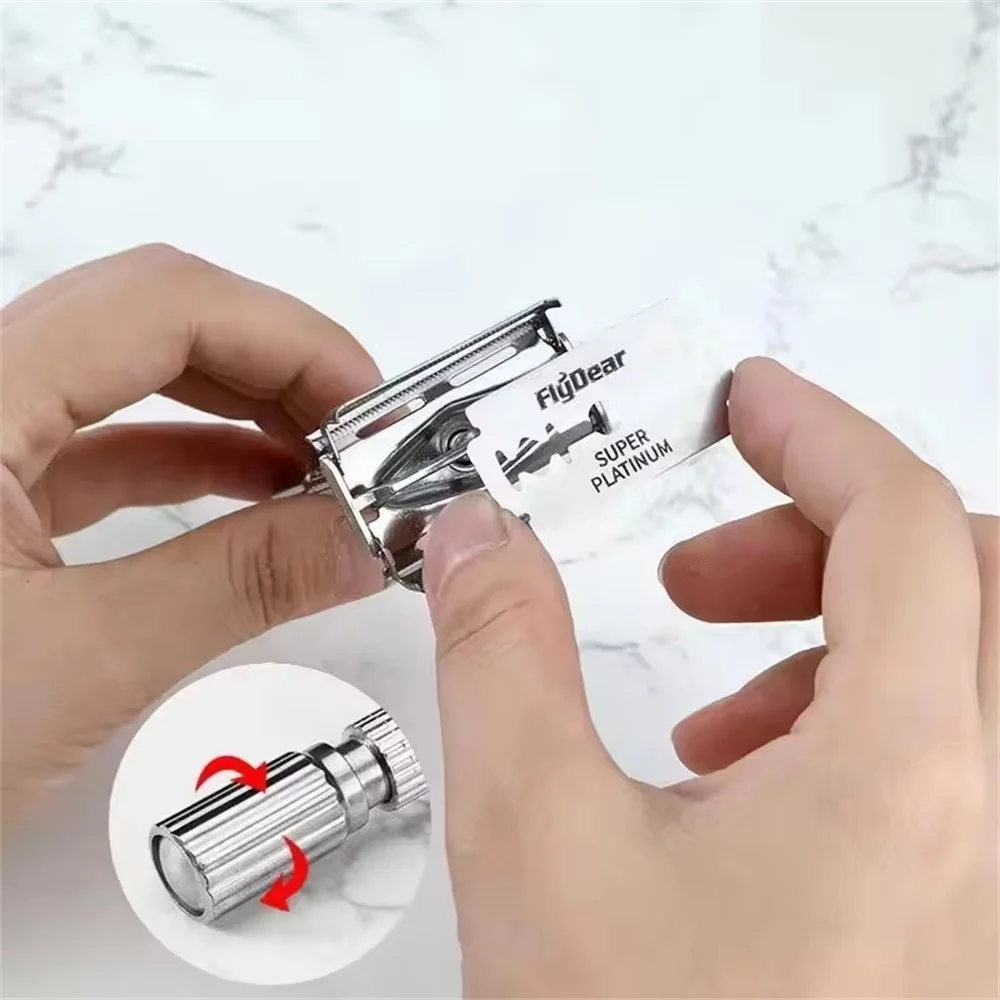 Men Shaving Razor with Blade Sliver Folding Shaving Knife Facial Hair Stainless Steel Straight Razor Holder Shaving Barber Tools