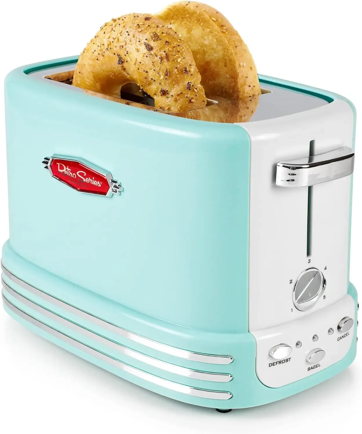 

Nostalgia Retro Toaster - Wide 2-Slice Vintage Design - Compact Size Perfect for Kitchen Counter - Toasts Bread, Bagels, and Waf