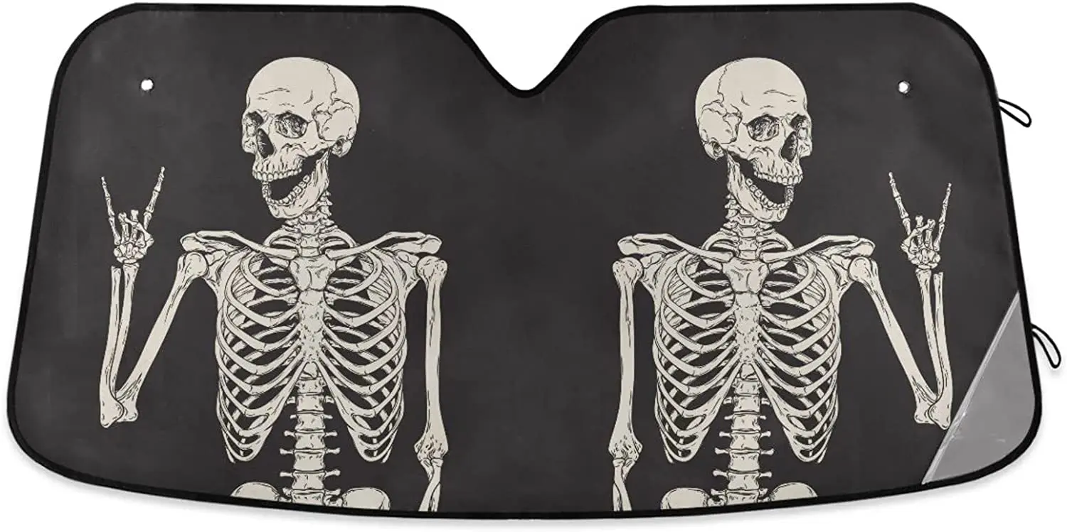 

Car Windshield Sun Shade Rock and Roll Skeleton Skull Boho Hippie Foldable Car Front Windshield Sunshade Blocks UV Rays Sun Viso