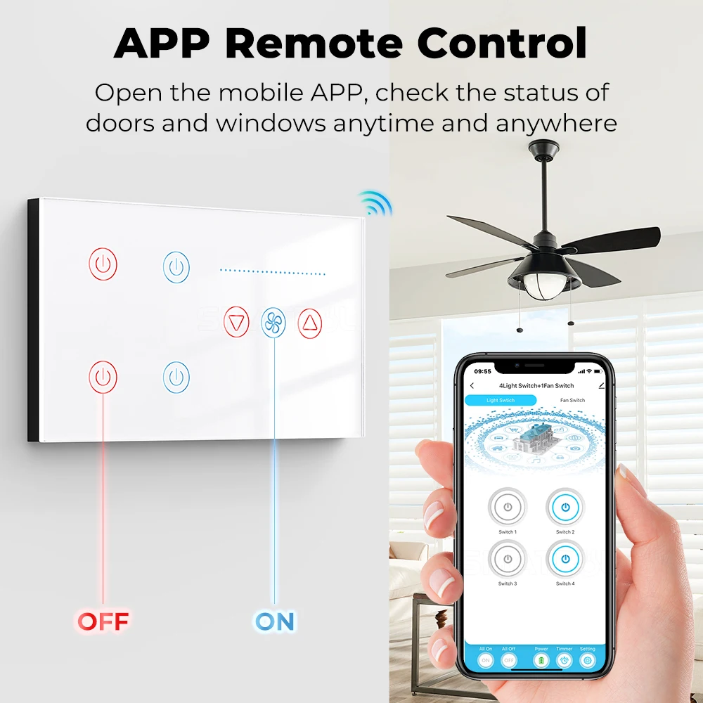 Zigbee WIFI Smart Wall Switch Ceiling Fan Speed Control Tuya Smart Life 4 Gangs Light Switches Power Monitor Touch Glass Alexa
