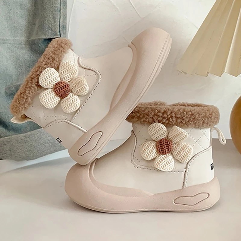 

Faux Fur Winter Boots For Girls PU Leather Waterproof Toddler Girl's Plush Boots Anti-slippery Thick Warm Cotton Shoes For Girls