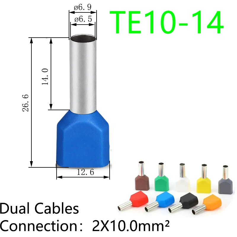 Conector de extremo de Cable de bloque eléctrico, terminal de crimpado de casquillos aislados, serie TE, 100 piezas, 2x0,5mm ² ~ 16mm ²