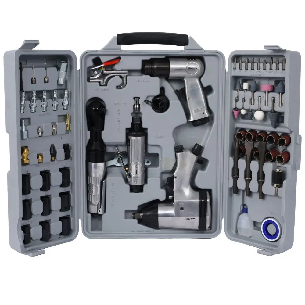 DreamzoAir Tool and Accessories Kit, 71 Piece, Impact Wrench, Air Ratchet, Die Grinder, Aire Hammer, Hose Fittings, Storage Case