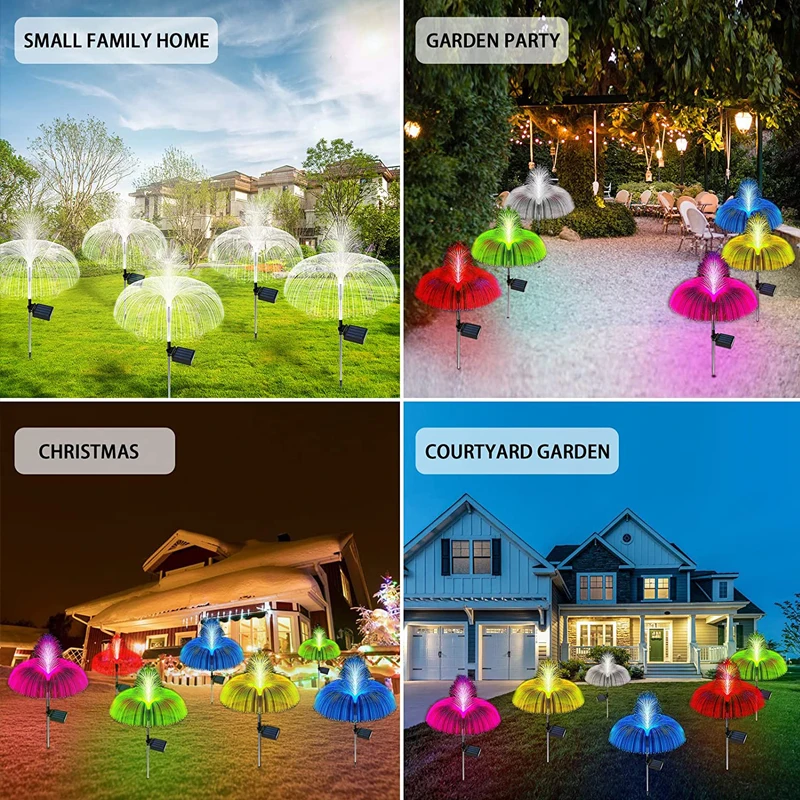 Luz Solar de medusas para jardín, luces LED de fibra óptica para exteriores, lámpara de decoración impermeable para césped y Patio, 7 colores