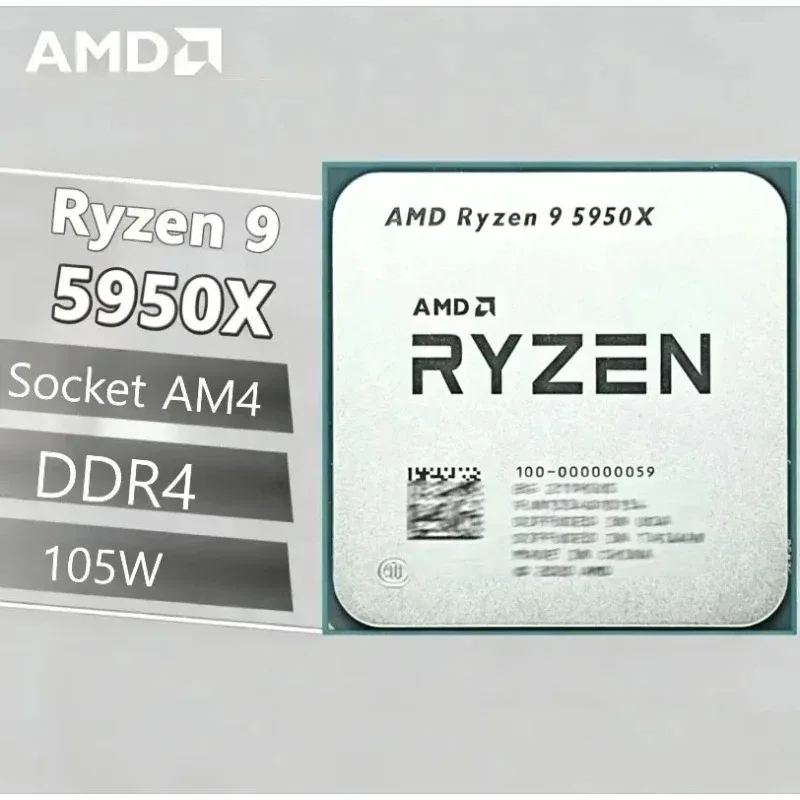 AMD Ryzen 9 5950X 16-Core 3.4 GHz 105W AMD Ryzen 9 5950X Socket AM4 CPU 100% Brand New Original without Cooler