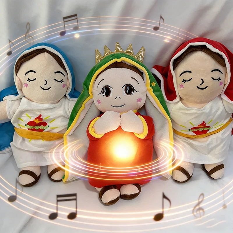 

New Maria Children Music Soothing Breathing Doll Jesus Plush Toys Sleep Companion Toy Sound and Light Dolls Relaxing Music Gifts
