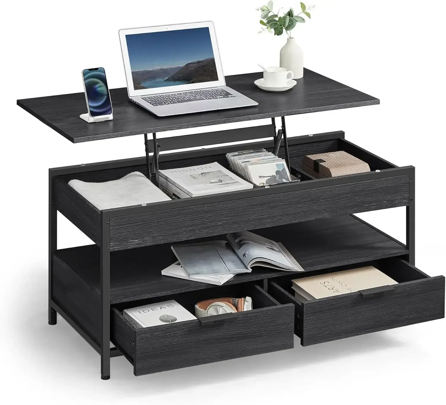 Lift Top Coffee Table with Storage Drawers, Coffee Table for Living Room with Lifting Top