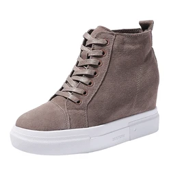 Genuine Leather Hidden Heels Shoes 8CM Women's Chunky Sneakers Winter Warm Plush Platform Sneakers Shoes for Woman Autumn Shoe