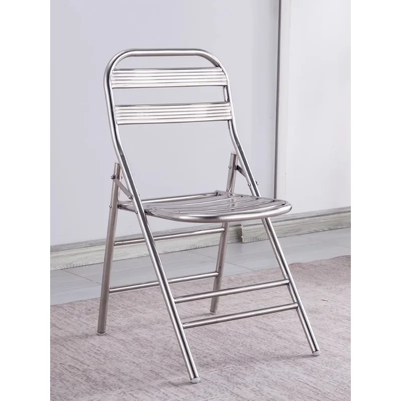 304 stainless steel foldable chair stool thickened outdoor back chair portable metal household wrought iron industrial wind