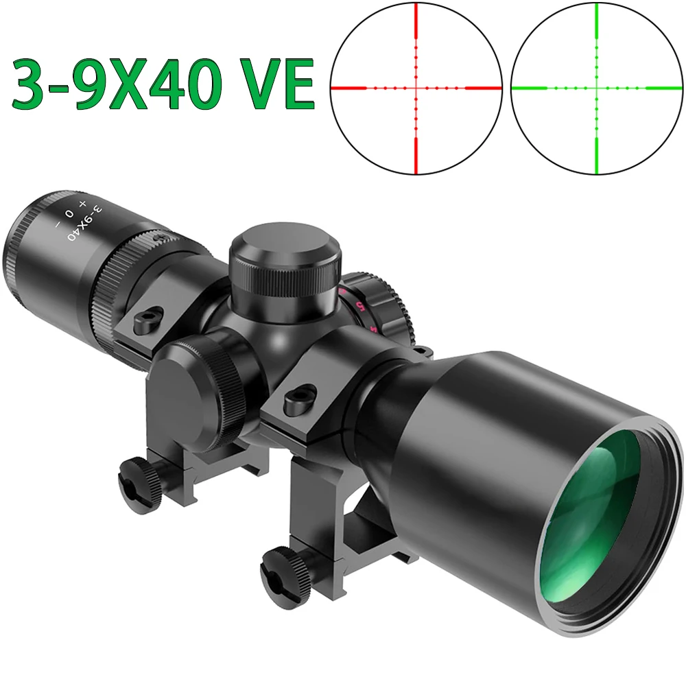 3-9X40 Compact Riflescope Mil-dot Crosshair Red Green Illuminated Hunting Optics Scope for Airsoft Air Gun Carbine Shotguns