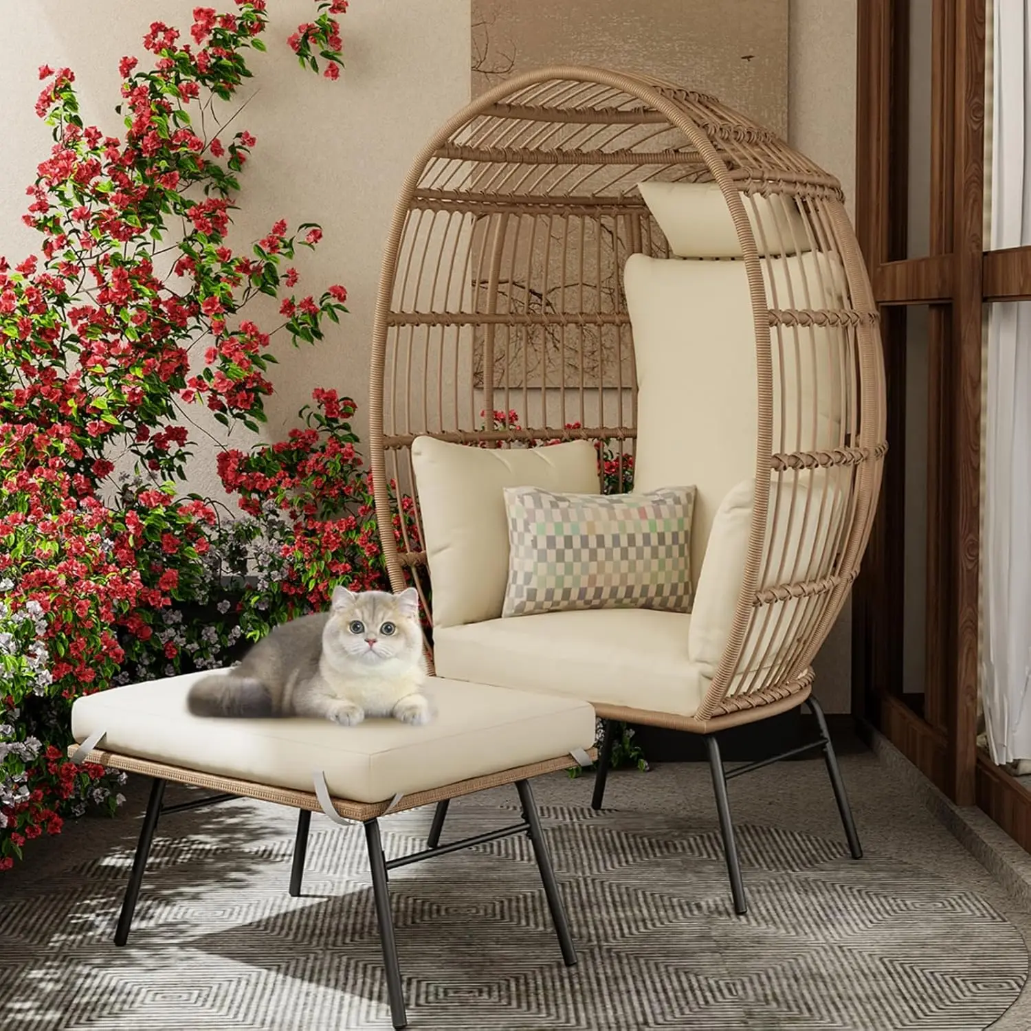 

！@Dwoo Modern Durable Comfy Egg Rattan Seat Chair All Weather Waterproof Egg Shaped Chair