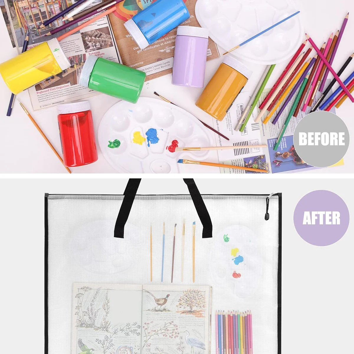 Art Portfolio Bag 2 Pack 19X25 Inches Art Portfolio Case Portfolio Folder for Artwork Posters Storage Bag with Zipper and Handle