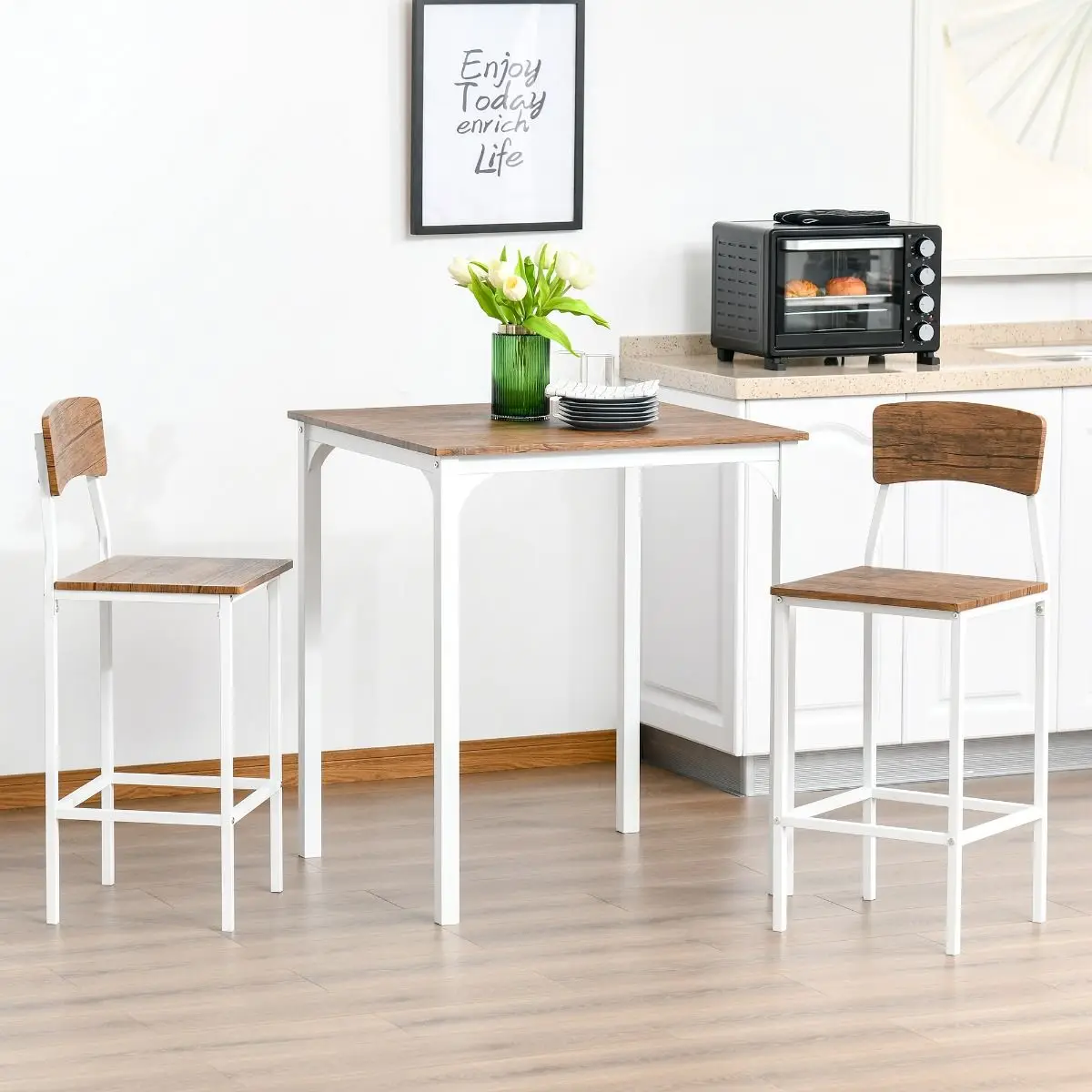 Modern 3 Piece Dining Set, Dining Room Set with Wood Grain Effect, 2 Chairs, and Smooth Surface, Small Dining Table for 2